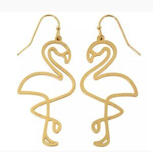 Flamingo Silhouette Fold Tone Earrings Choice Gold or Silver tone